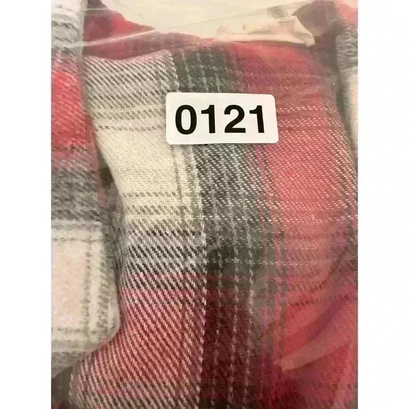 Entro Womens Plaid Flannel Openfront Cardigan Sz M Red White Shacket Lagenlook - Picture 10 of 10